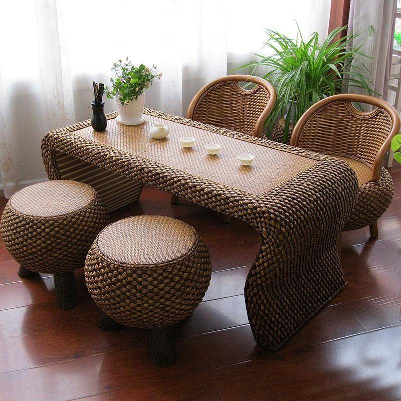 藤编榻榻米茶几阳台桌茶桌简约飘窗桌日式矮桌家用地台组合小桌子