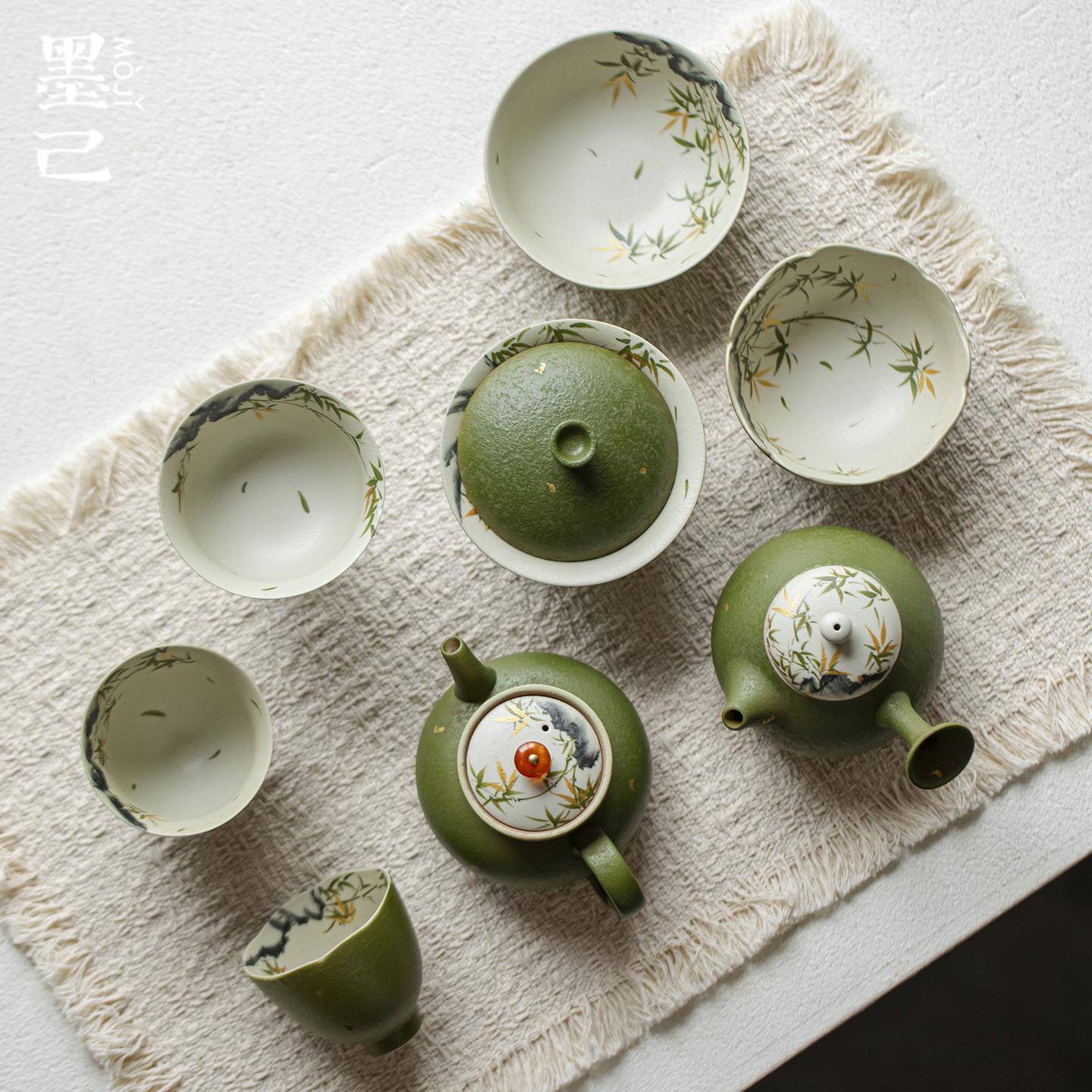 墨己小青柑金竹听风手绘仿古茶具合集家用茶壶盖碗壶承茶杯主人杯