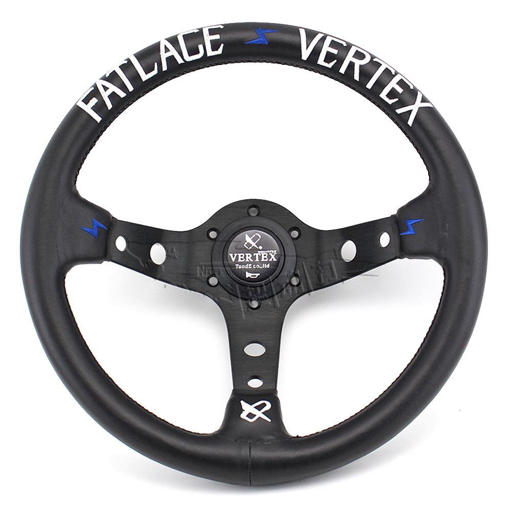 Vertex改装13寸方向盘深蓝闪电款刺绣汽车转向盘赛车真皮方向盘