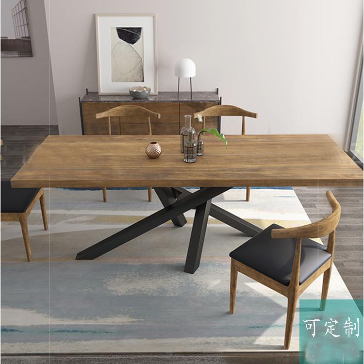 美式休闲实木创意设计餐厅复古餐桌工业风简约个性会议接待长桌子