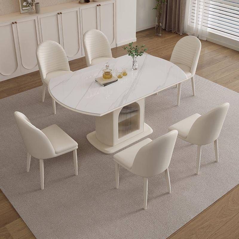 【折扣价】奶油风岩板电磁炉实木餐桌伸缩折叠储物现代简约方圆两