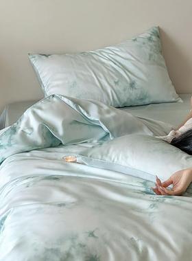 【折扣价】水墨风60支天丝四件套绿色田园花卉进口奥地利凉爽莱赛