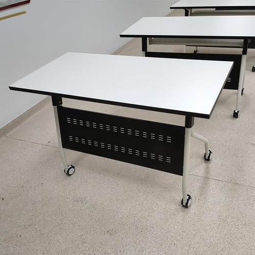 折叠会议台培训桌椅组合翻板长条桌带轮课桌椅培训条形桌