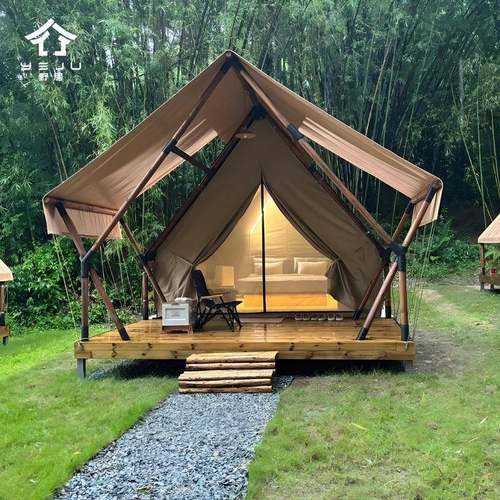 露营基地三角帐篷原木框架防雨隔热度假村户外住宿创意轻奢户外