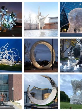 大型不锈钢雕塑售楼部镜面水景水池异形摆件金属廊架长廊凉亭装饰