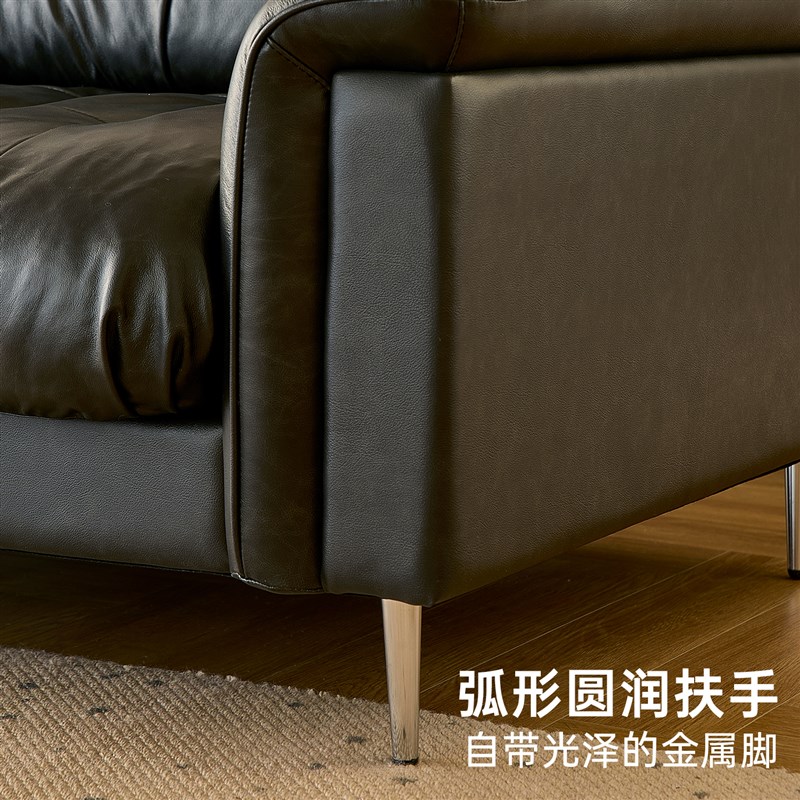 追忆沙发plus版油蜡皮法式复古可拆卸三人位黑色客厅皮艺直排沙发