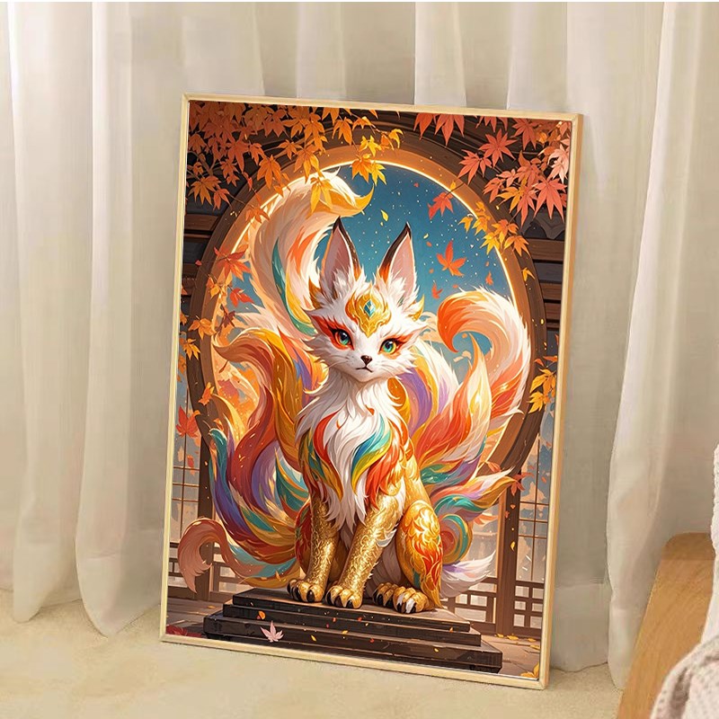 山海经神兽祥瑞九尾狐数字油画2025年手工diy填充油彩画客厅装饰