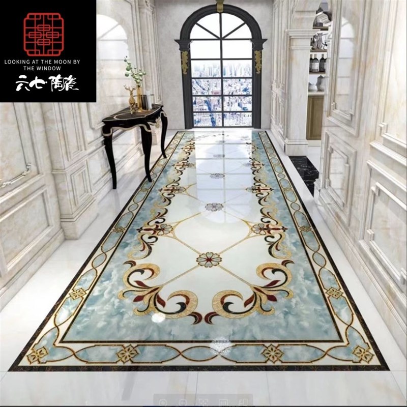 客厅拼花瓷砖地板砖玄关拼花地砖800x800微晶石过道餐厅拼图地花