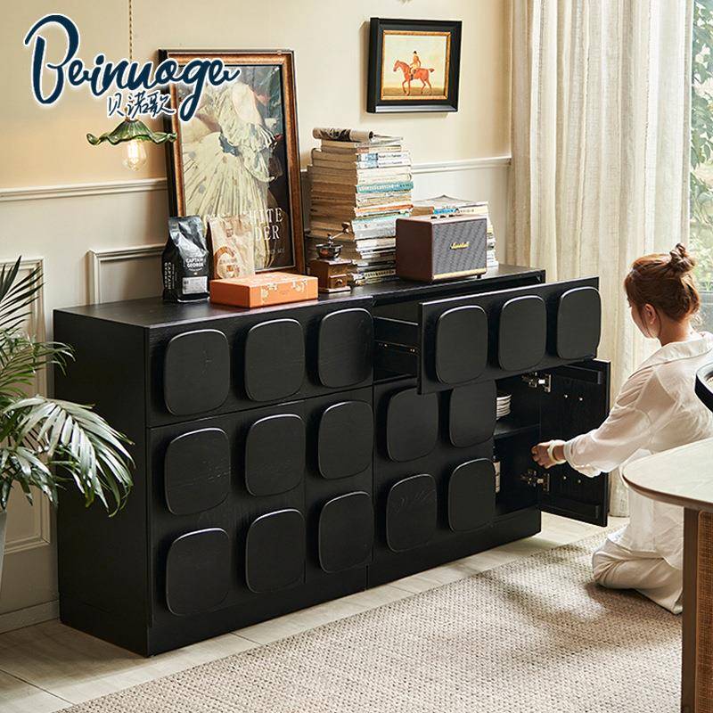 法式复古餐边柜储物柜客厅玄关柜设计师抽屉式中古黑色组合柜斗柜