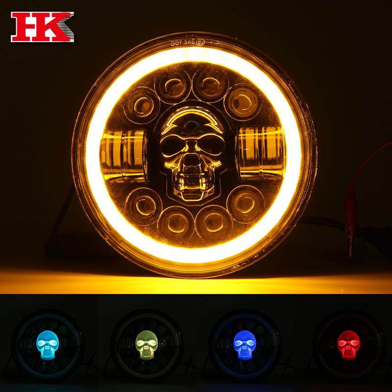 汽车LED大灯7寸哈雷大灯改装配件越野车新款骷髅头车灯牧马人大灯