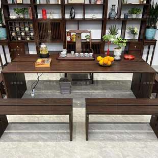 新中式乌金木茶桌全套实木茶桌椅组合茶台办公茶几家用一体泡茶桌