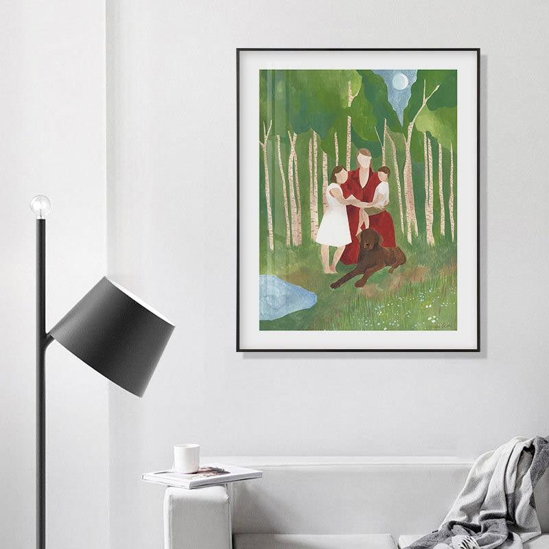 北欧现代简约风景装饰画小情侣客厅温馨卧室客厅挂画写实森林挂画
