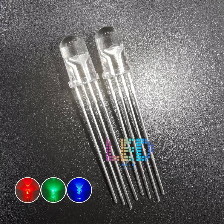 F5透明全彩红蓝绿三色5MM圆头有边聚光RGB共阴阳LED发光插件灯珠