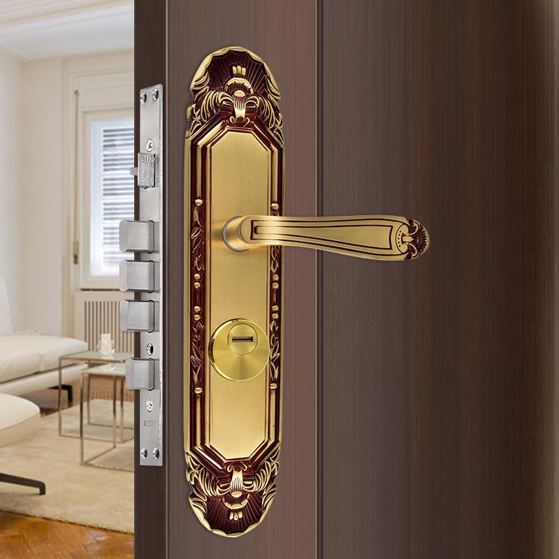 纯铜防盗大门锁别墅双开轻奢欧式门锁红古铜执手锁