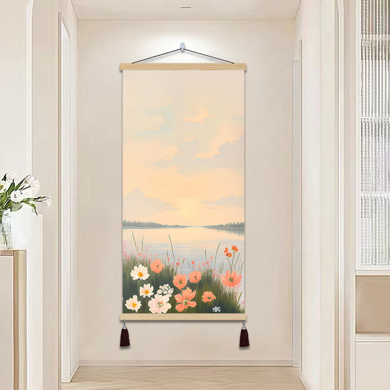 奶油风花卉郁金香玄关挂画入户走廊餐厅装饰画背景墙卧室布艺壁画图片