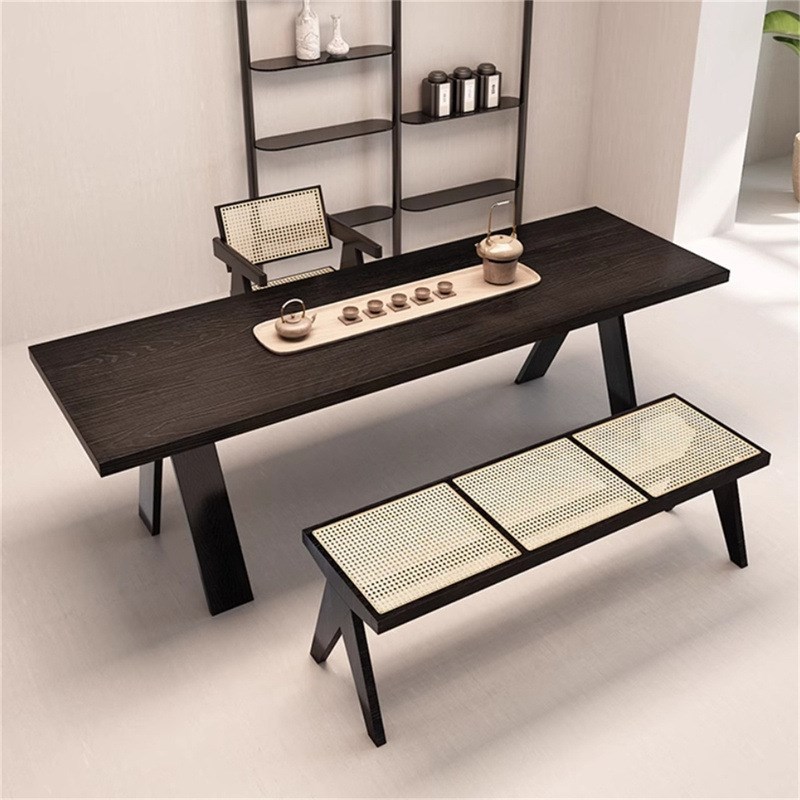 黑色实木碳化茶桌椅组合家用客厅喝茶桌现简约公室侘寂风茶道茶台