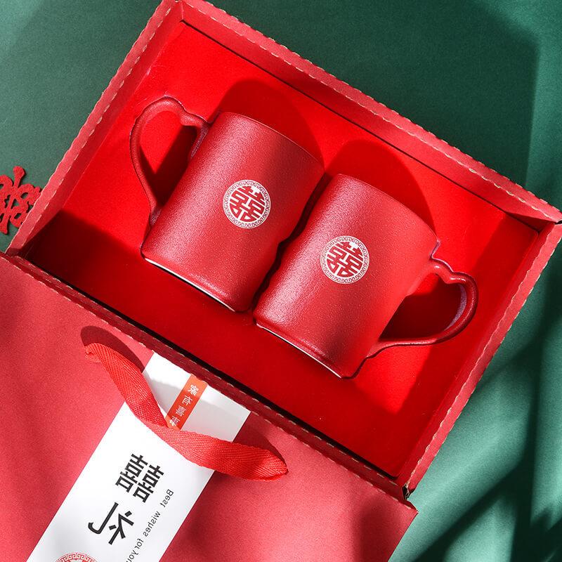 婚礼用品陪嫁漱口杯情人节七夕 陶瓷水杯1314情侣对杯礼盒伴手礼