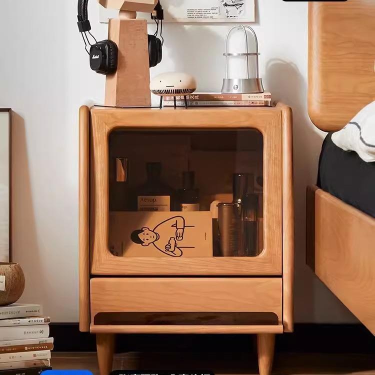 北陌家具实木床头柜日式北欧原木奶油风樱桃木白橡榉木边几床边柜