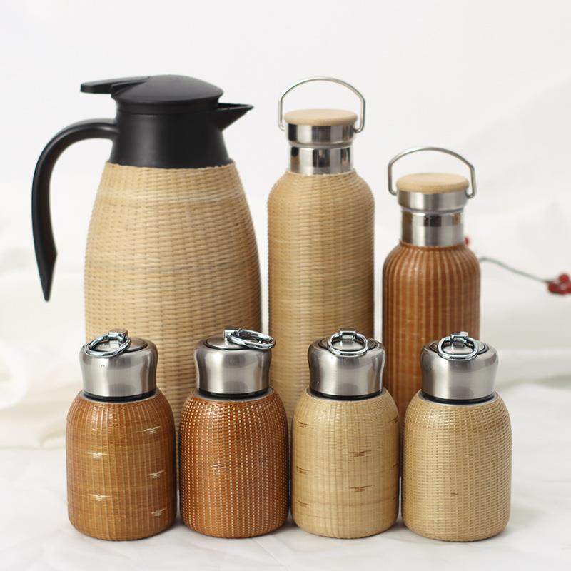 竹丝扣瓷手工竹编不锈钢保温瓶茶杯热水瓶老式复古暖壶保温杯