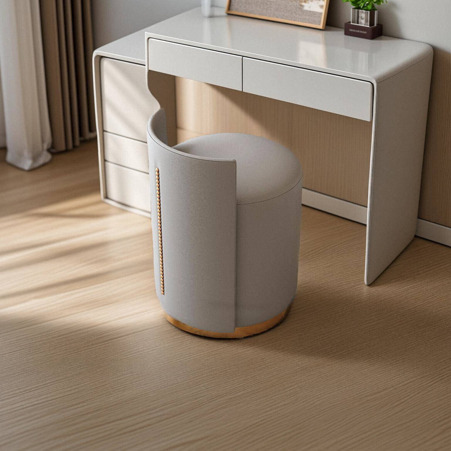 LCA53轻奢皮质梳妆台小凳子卧室高端全实木可旋转简约绒布靠背化