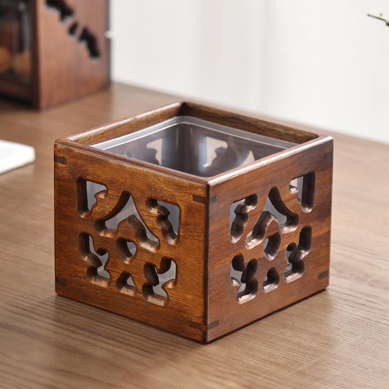 复古实木客厅茶几桌上高颜值木质小垃圾盒迷你中式桌面垃B&r