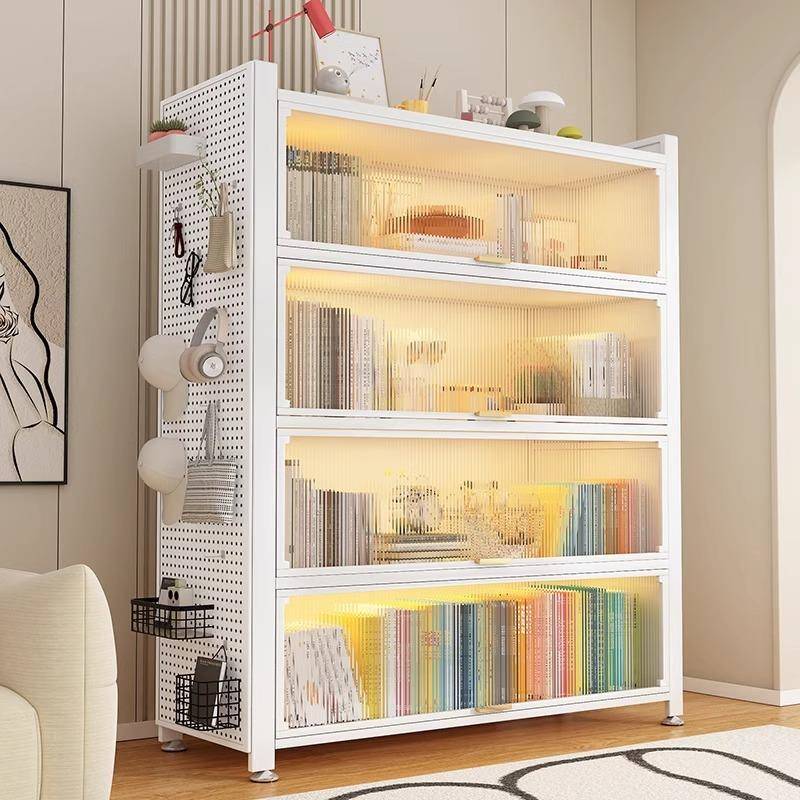 钢制书柜带门儿童书架防尘储物柜客厅展示柜铁艺卧室置物架收纳柜