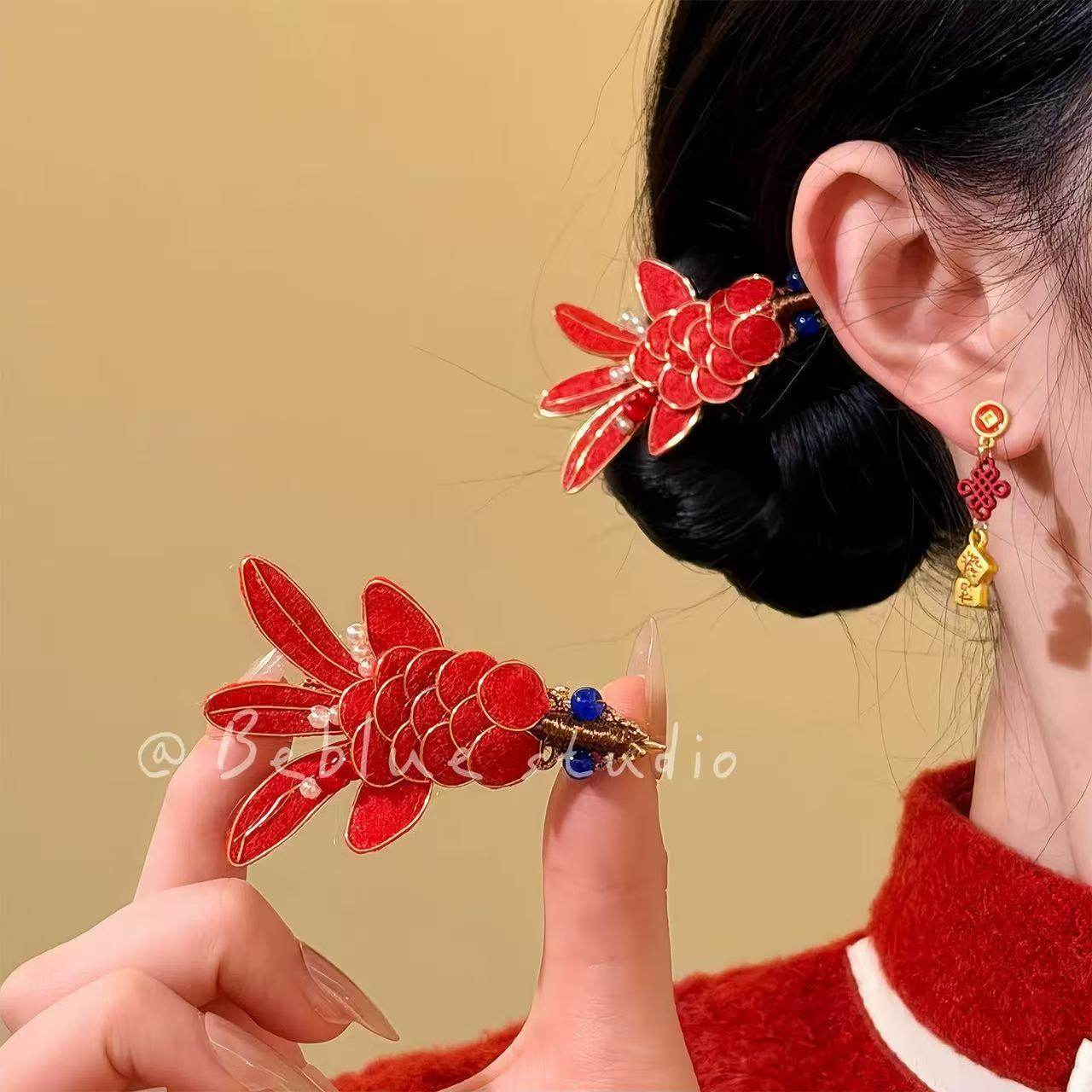 [年年有鱼]新款小众红色小鱼发夹高级时尚国潮风百搭侧边喜庆发夹,饰品/流行首饰/时尚饰品新,民族风发饰,淘宝优惠券,粉丝福利购,淘宝优惠卷