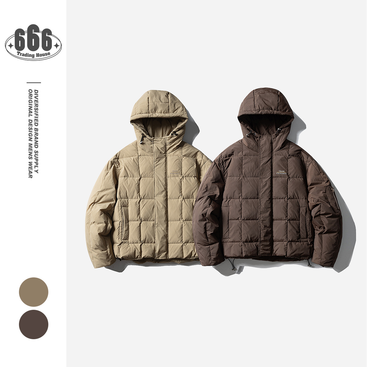 CROWD CITY复古格子绗线羽绒服男士冬季户外保暖防寒连帽外套Y622