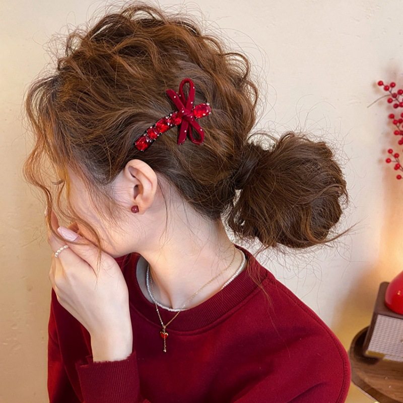 红色闪钻蝴蝶结发夹女前额刘海夹头饰2026新款高端新年侧边夹发卡,饰品/流行首饰/时尚饰品新,民族风发饰,淘宝优惠券,粉丝福利购,淘宝优惠卷