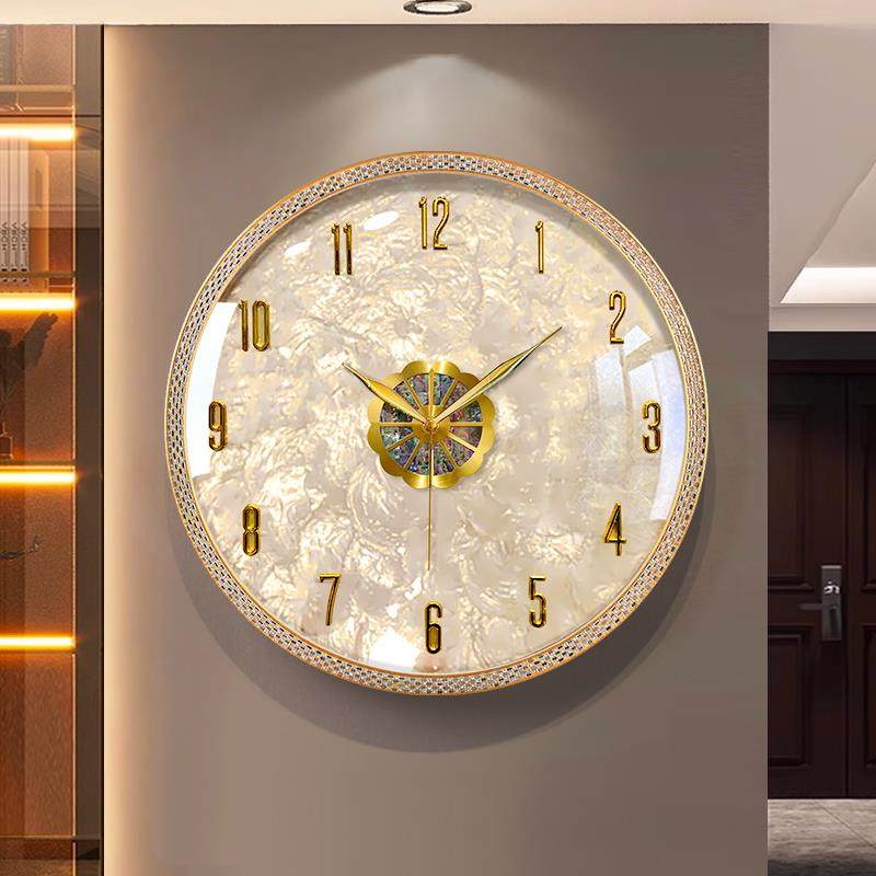 ǎ2024新款现代轻奢贝壳挂钟客厅挂墙感简约大气挂表时