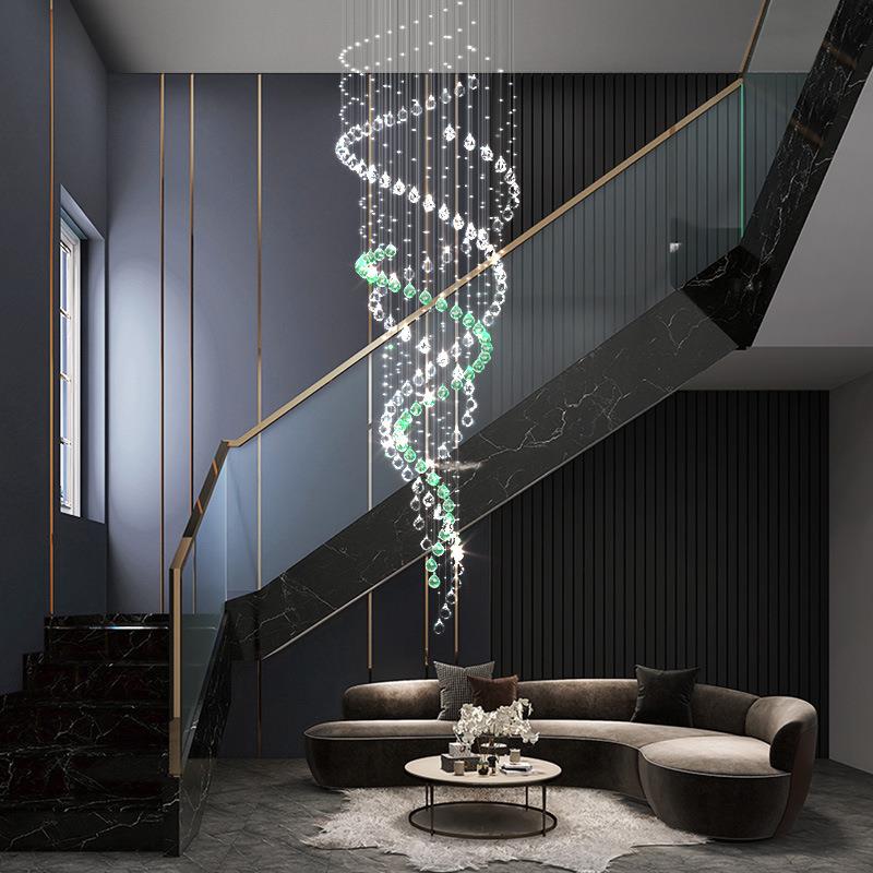 旋转楼梯吊灯现代简约别墅loft中空水晶客厅复式楼大吊灯