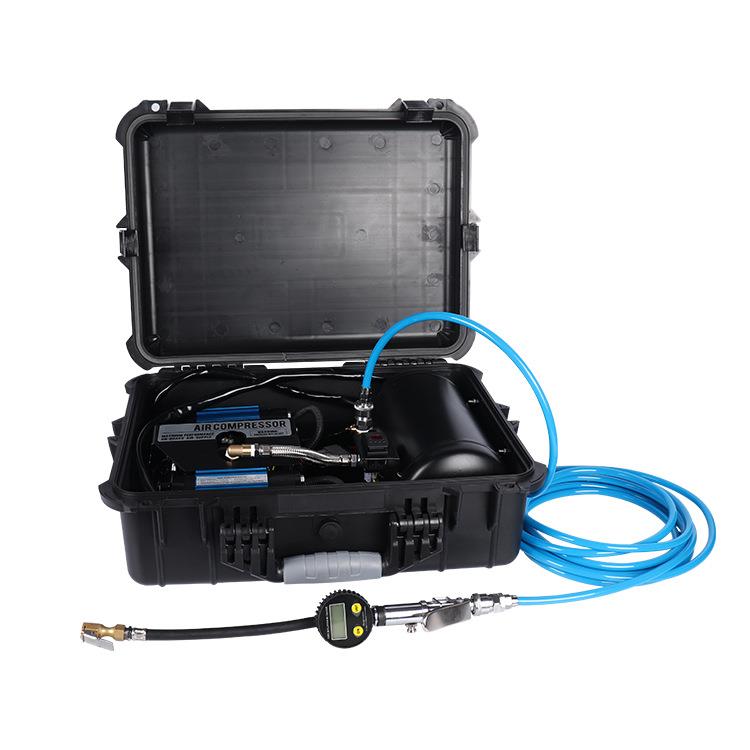 车载充气泵DC12V150PSI重型气泵带1加仑气筒提手塑料箱数显表