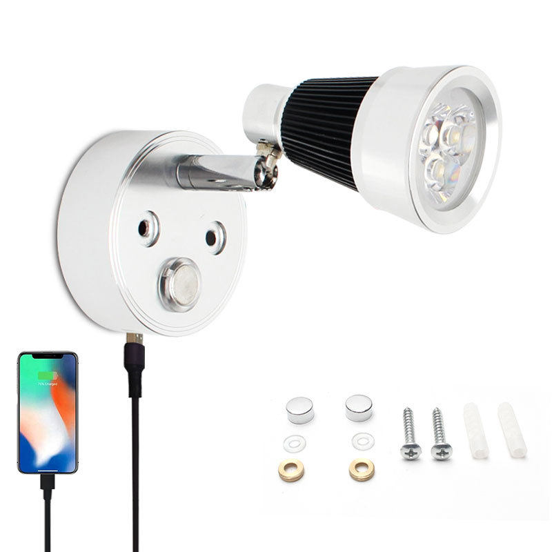 新款供应12V-24V LED房车灯触摸调光带USB充电口3W阅