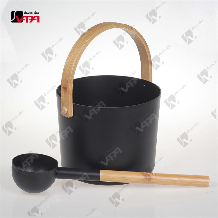 桑拿铝桶铝勺桑拿房用竹提手铝桶铝圆勺7L喷涂铝桶厂价直销