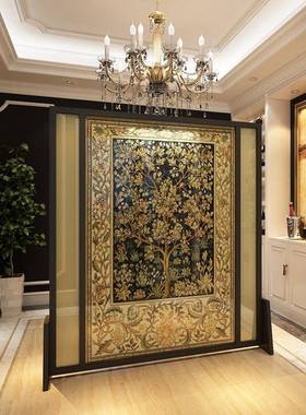 实木可移动现代简约美式欧式轻奢屏风隔断座屏遮挡玄关客厅发财树