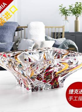 捷克原装进口轻奢欧式高级水晶玻璃果盘家用客厅彩色水果盘收纳盘