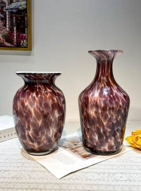 高级感紫色豹纹琉璃花瓶样板间客厅电视柜餐桌玄关插花摆件装饰品
