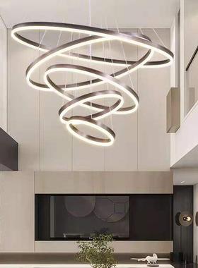 北欧现代简约圈圈吊灯创意别墅复式楼客厅餐厅楼梯间亚克力led灯