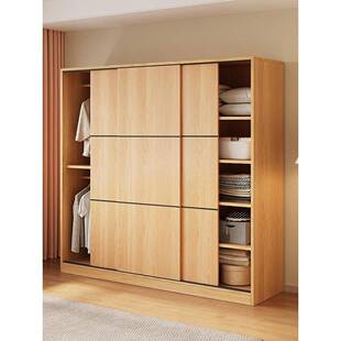 实木衣柜家用卧室2025新款推拉门柜子小户型大容量简易衣橱出租房