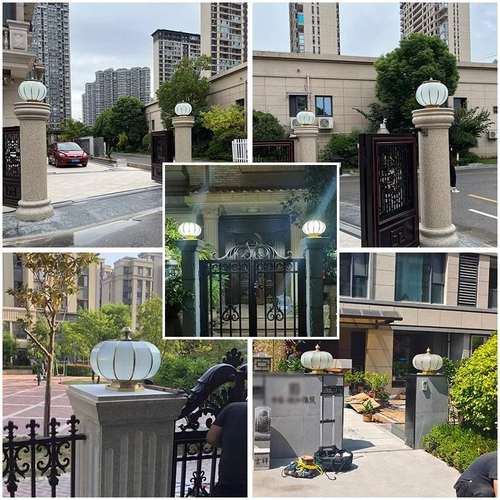 全铜太阳能柱头灯别墅门柱圆形围墙灯花园防水庭院灯大门口灯笼