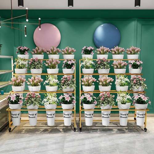 花店鲜花展示架多层阶梯花架可移动铁艺花架花店多功能花桶展示架