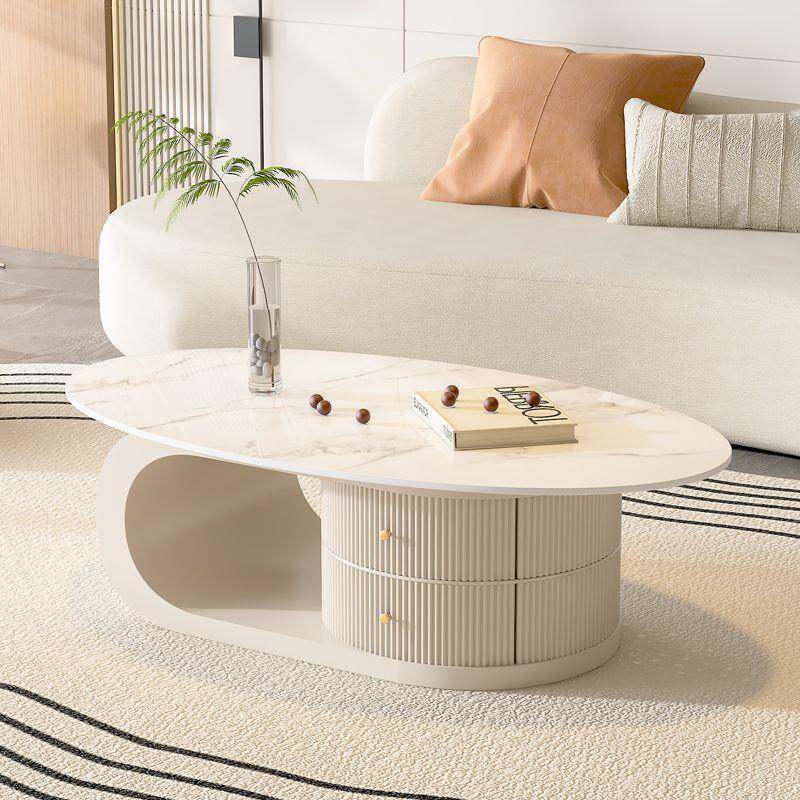 JGP1椭圆形岩板茶几客家用现代高级简约小户型奶油风小网红爆