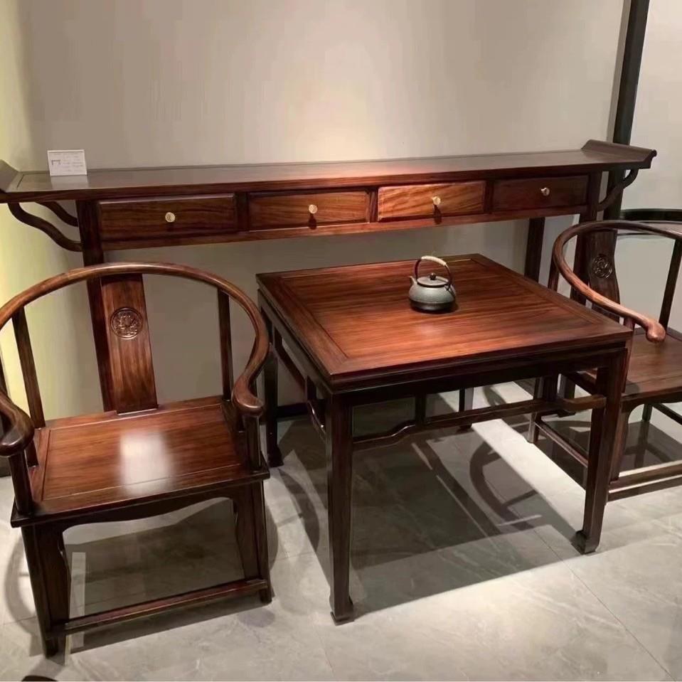 新中式八仙桌条案中式乌金木方桌客厅饭桌中国风供桌实木方形餐桌