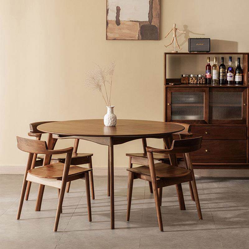 实木餐桌圆桌北美黑胡桃木饭桌家用原木小户型新中式餐桌椅组合