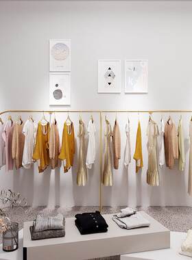 服装店展示架网红上墙立杆挂衣架女装店铺装修设计轻奢风金色货架