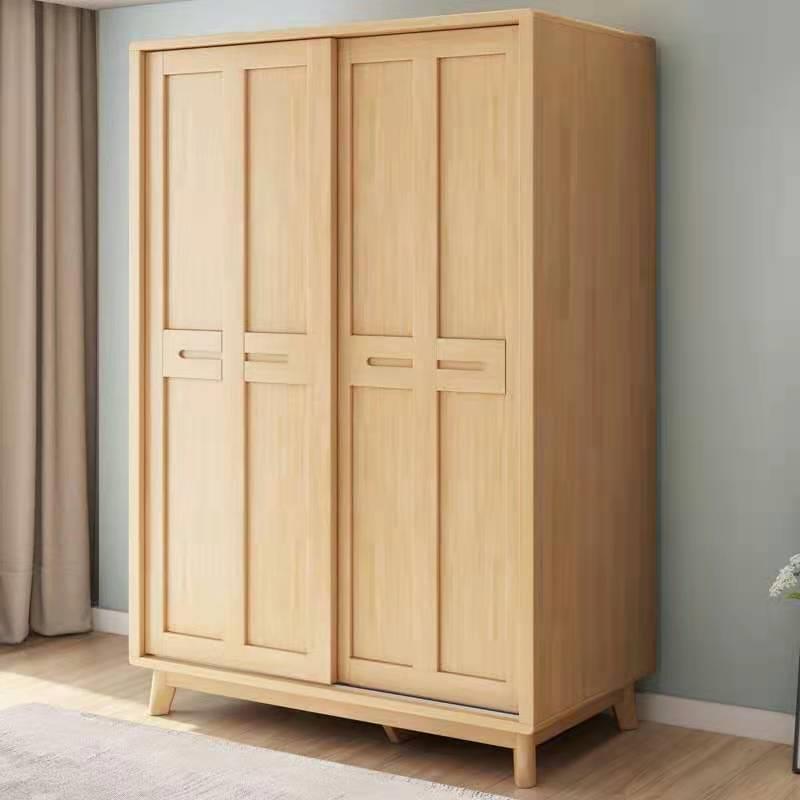 北欧实木推拉门衣柜家用卧室现代简约原木两门储物柜原木收纳衣橱
