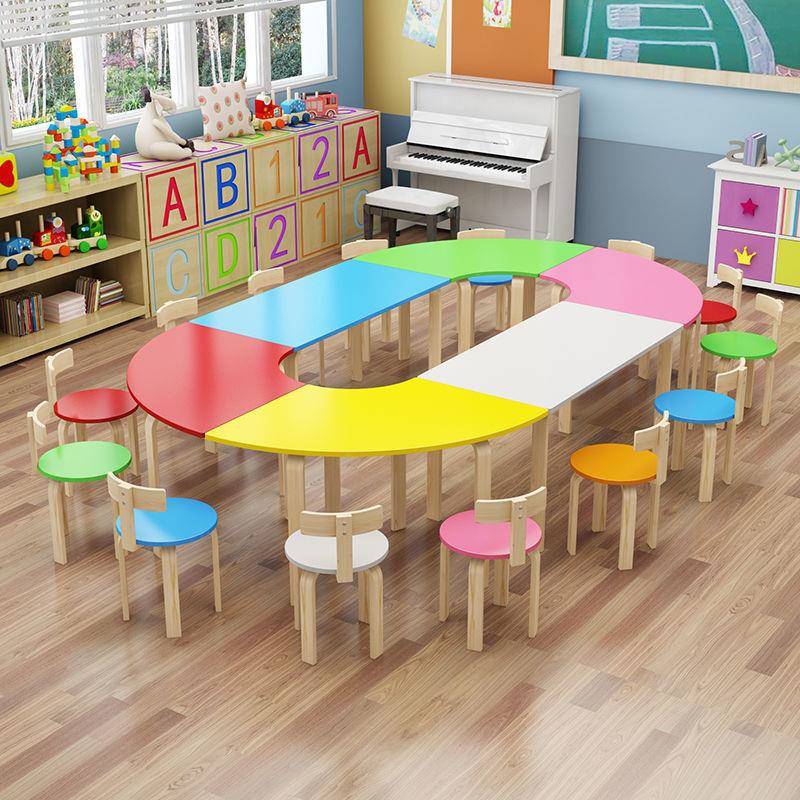 实木幼儿园儿童绘画美术桌子辅导培训班绘本馆托管班小学生课桌椅
