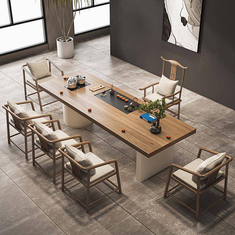 新中式实木茶桌椅组合家用泡茶桌一桌五椅轻奢现代简约办公室茶台