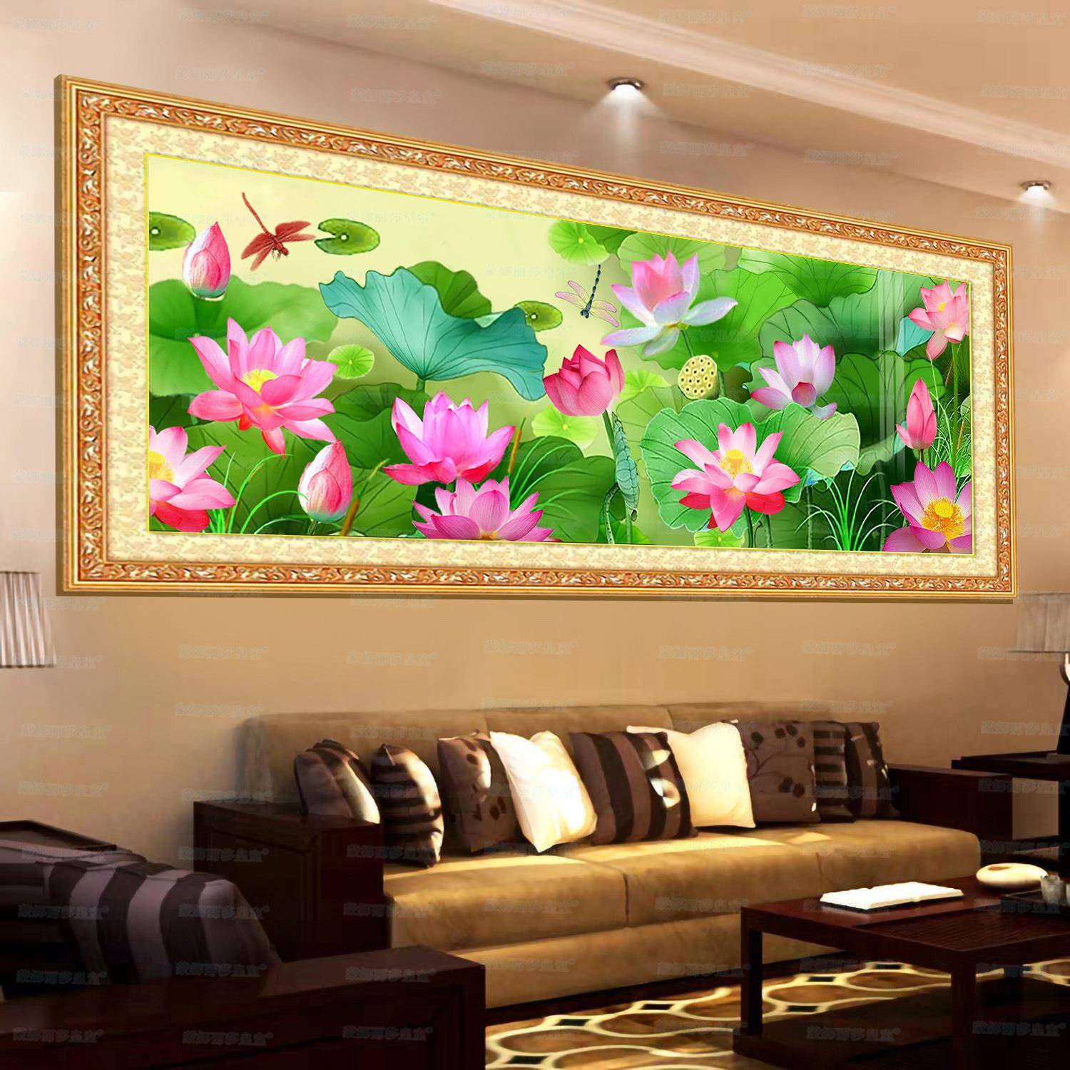 蒙娜丽莎皇室十字绣新中式红荷映日升级版2024简约荷花挂件线绣