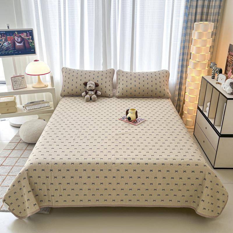 2024新款全棉水洗棉床盖三件套夹棉薄垫子纯棉榻榻米床单四季通用